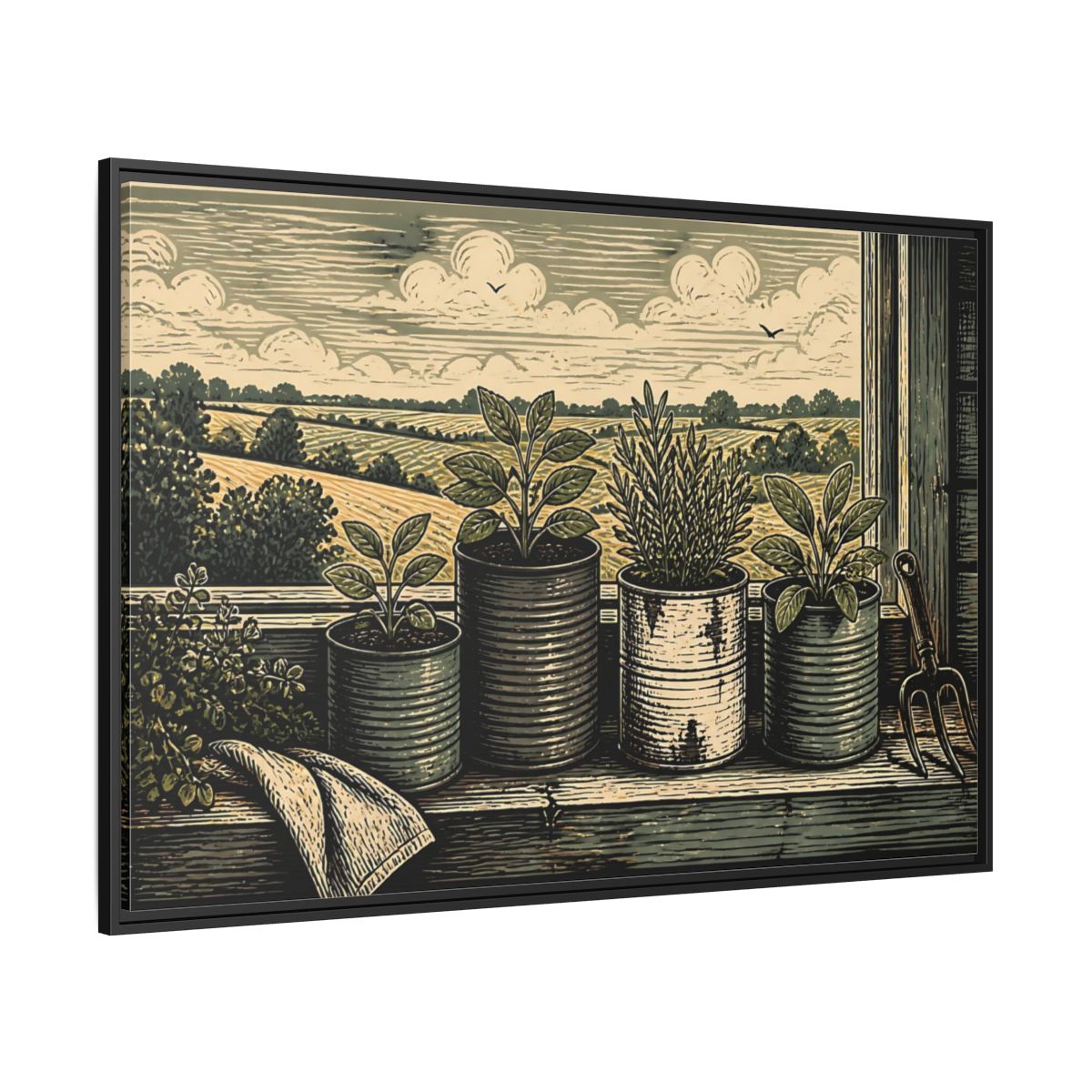 Side Mockup 12. Farmhouse Window Herb Garden shown as framed canvas print