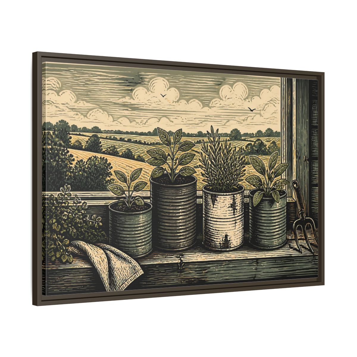 Main Mockup. Farmhouse Window Herb Garden shown as framed canvas print