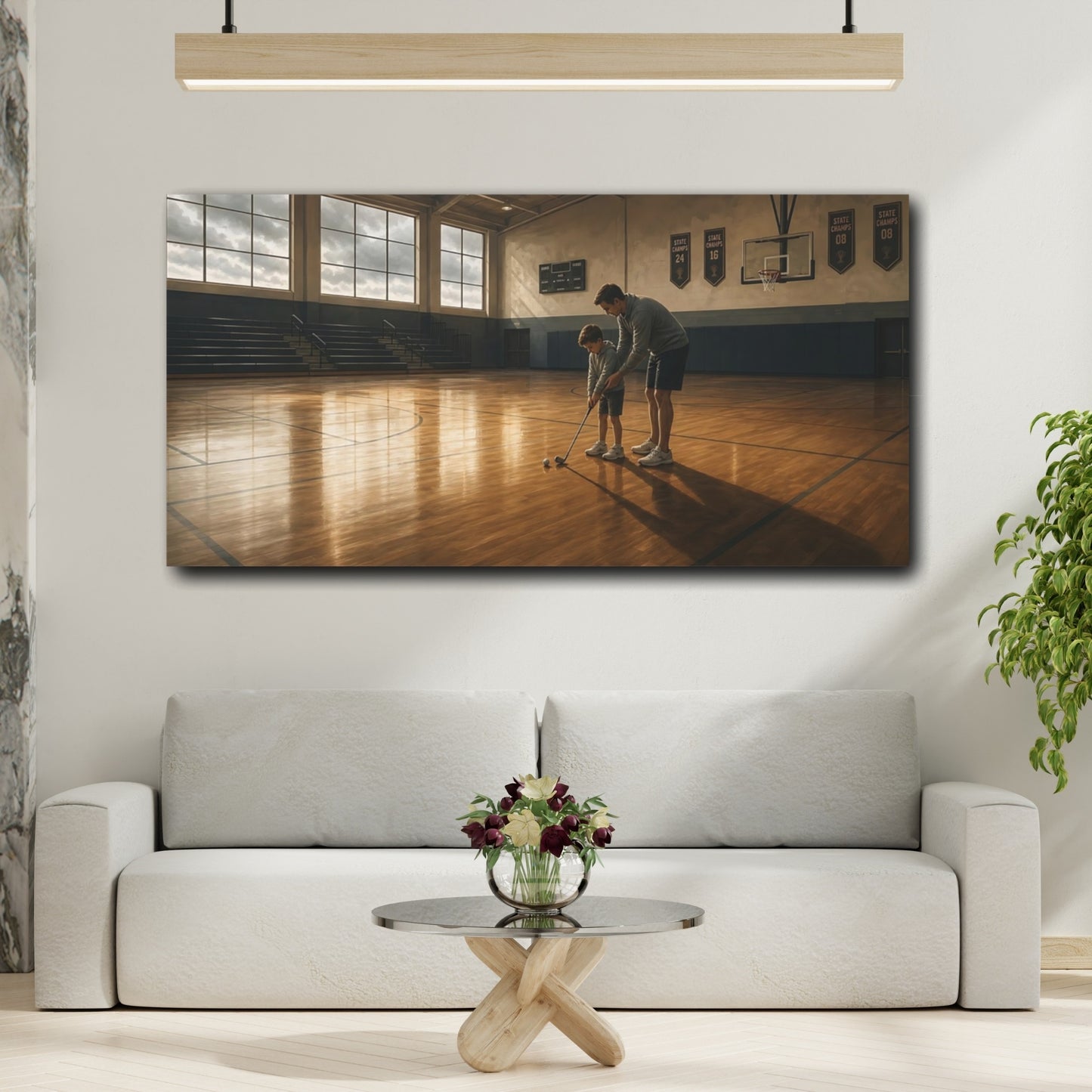 Mockup 2. Father & Son Gym Lesson shown as canvas print