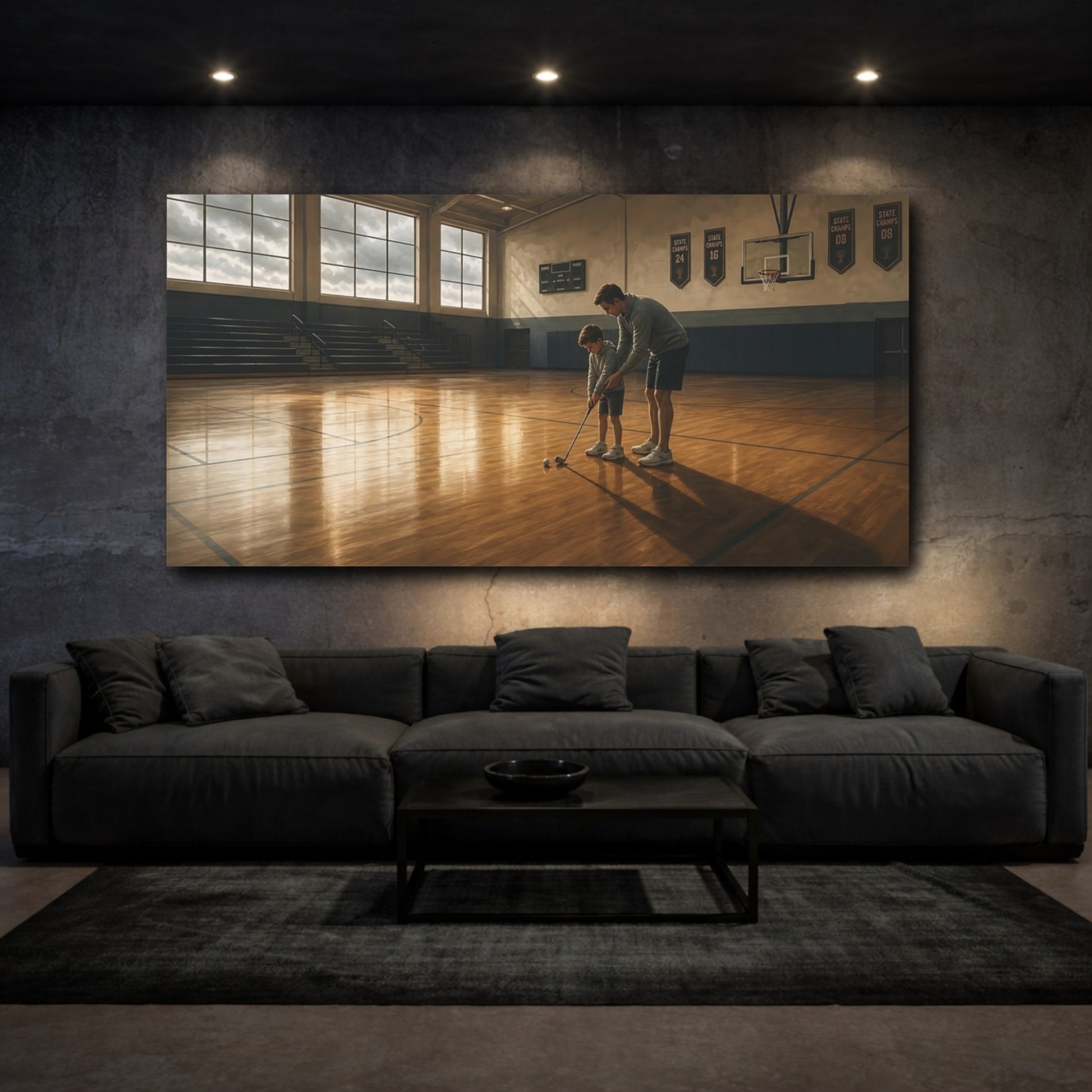 Mockup 3. Father & Son Gym Lesson shown as canvas print
