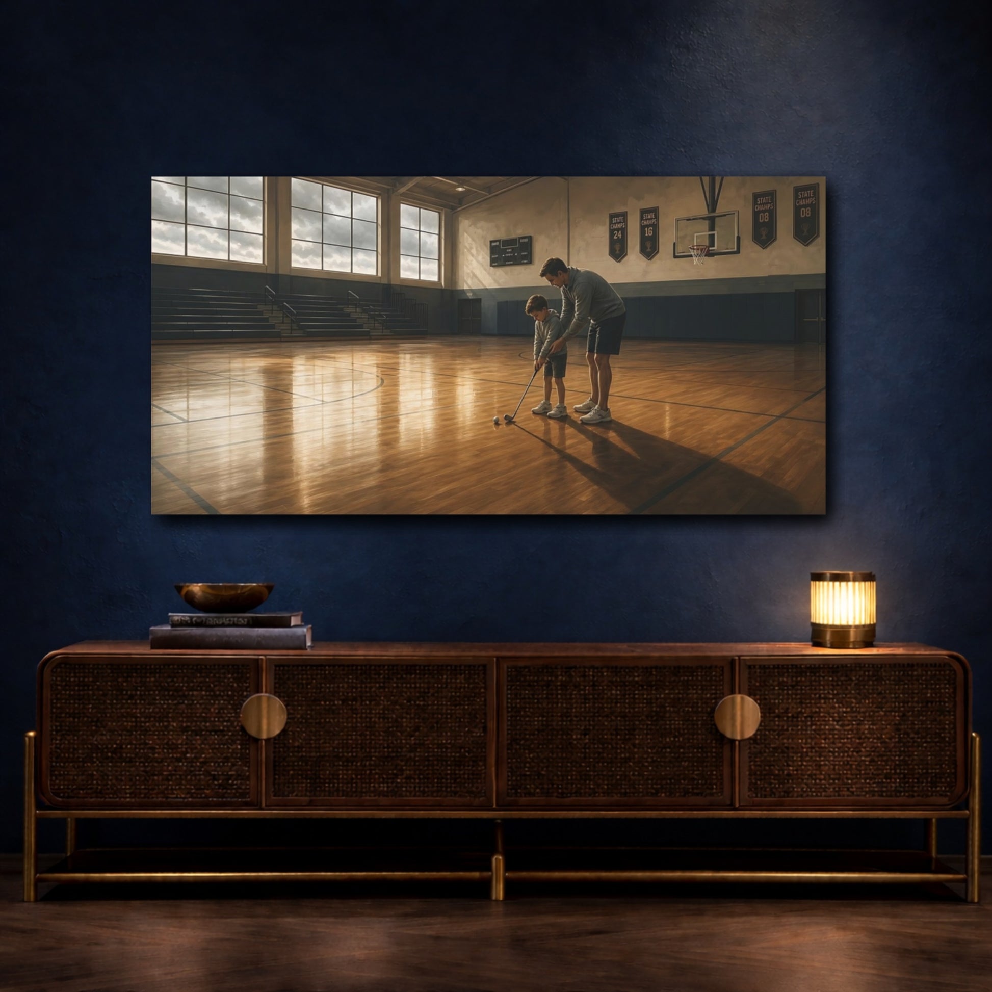 Mockup 4. Father & Son Gym Lesson shown as canvas print