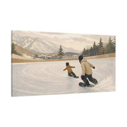 Side Mockup 2. Father And Child Snowboarding shown as canvas print