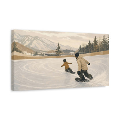 Side Mockup 3. Father And Child Snowboarding shown as canvas print