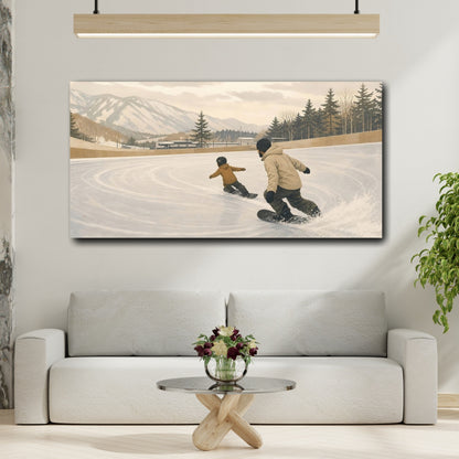Mockup 2. Father And Child Snowboarding shown as canvas print