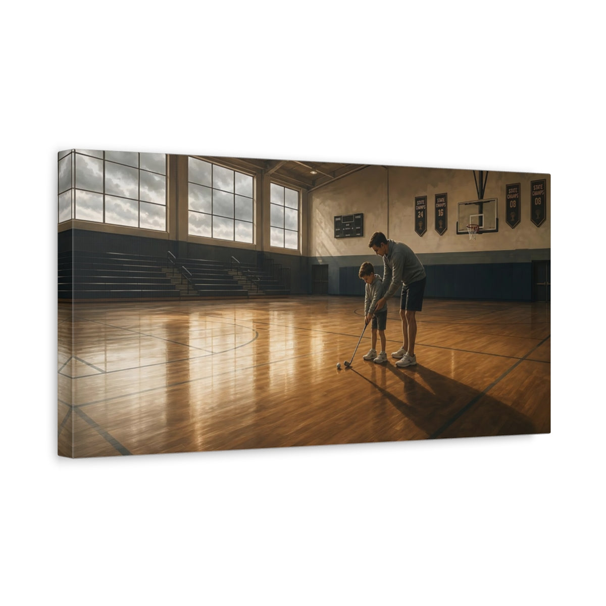 Side Mockup 3. Father & Son Gym Lesson shown as canvas print