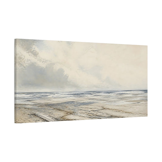 Main Mockup. Feather On Pale Shore shown as canvas print