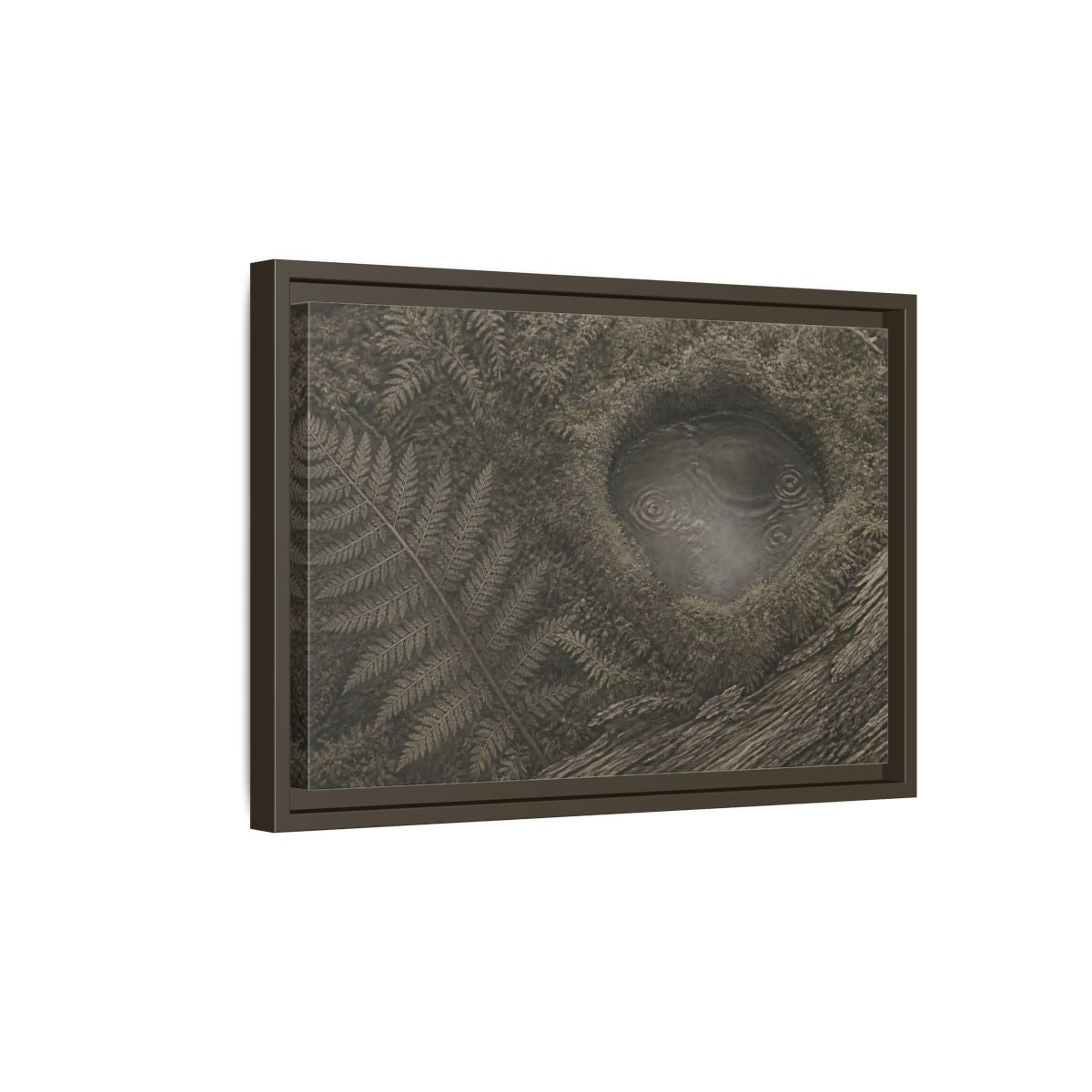 Side Mockup 5. Fern And Moss Hollow shown as framed canvas print