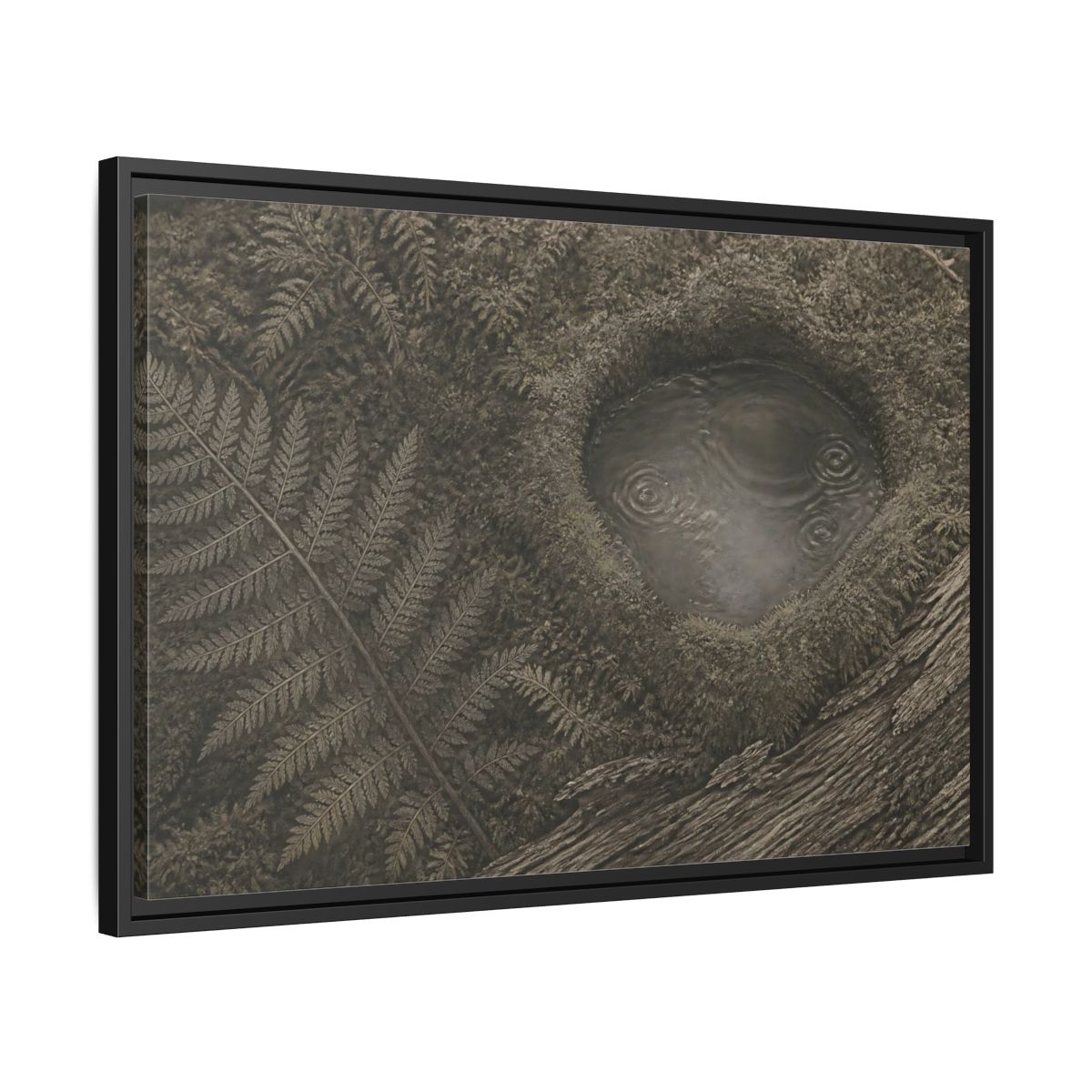 Side Mockup 14. Fern And Moss Hollow shown as framed canvas print