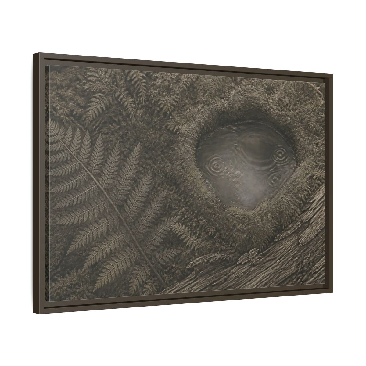 Side Mockup 11. Fern And Moss Hollow shown as framed canvas print