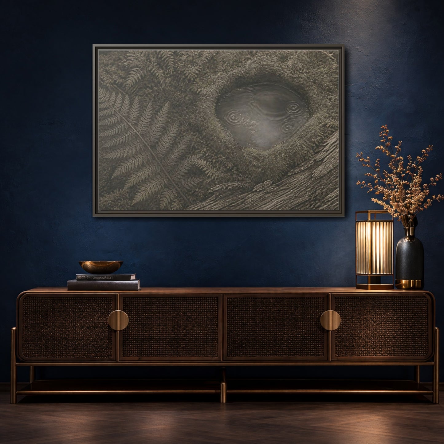Mockup 4. Fern And Moss Hollow shown as framed canvas print