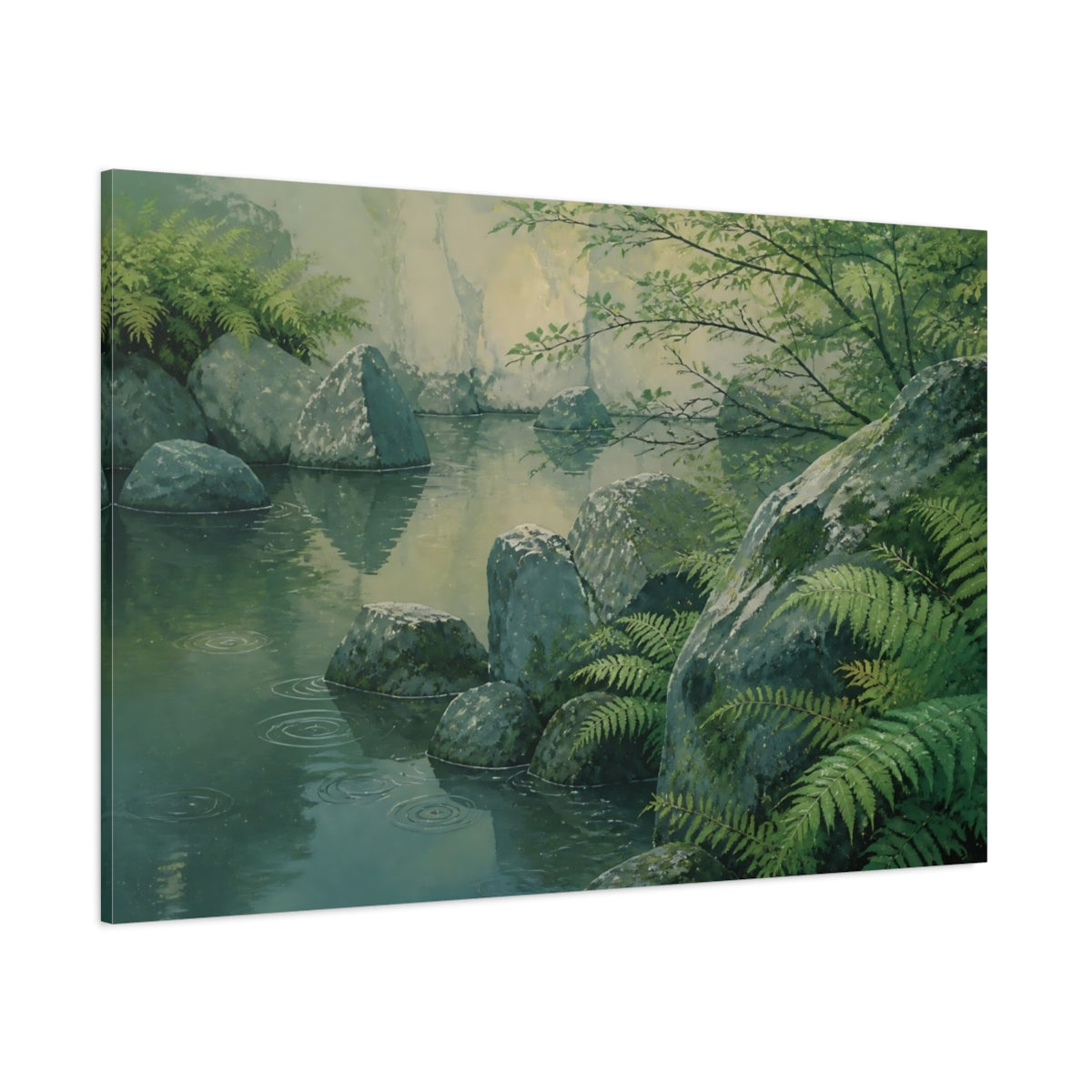 Side Mockup 1. Fern And Stone Garden shown as canvas print