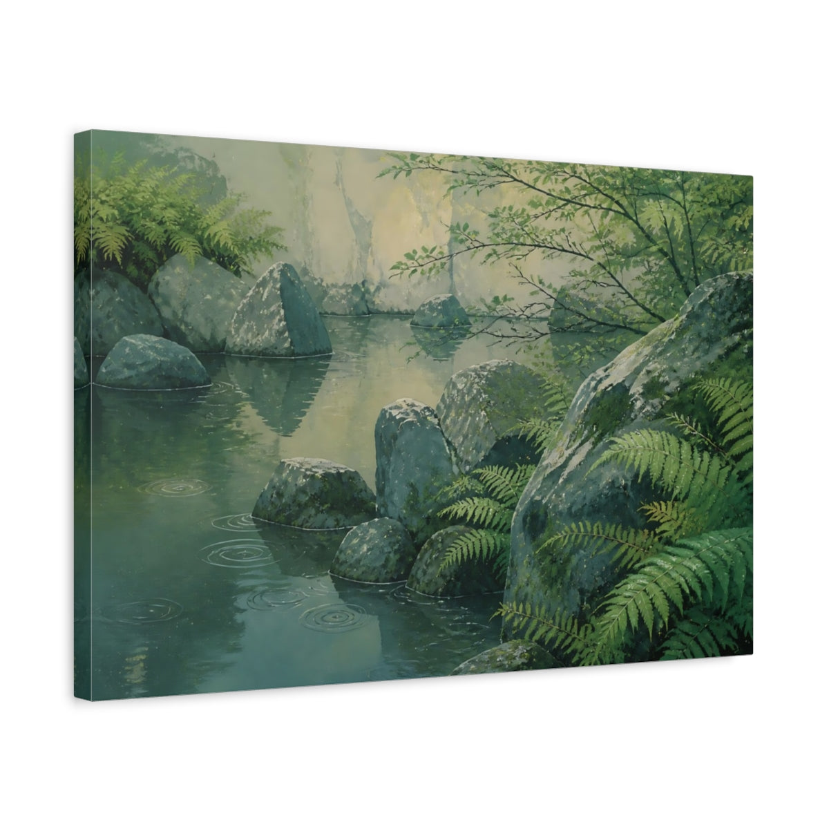 Side Mockup 3. Fern And Stone Garden shown as canvas print