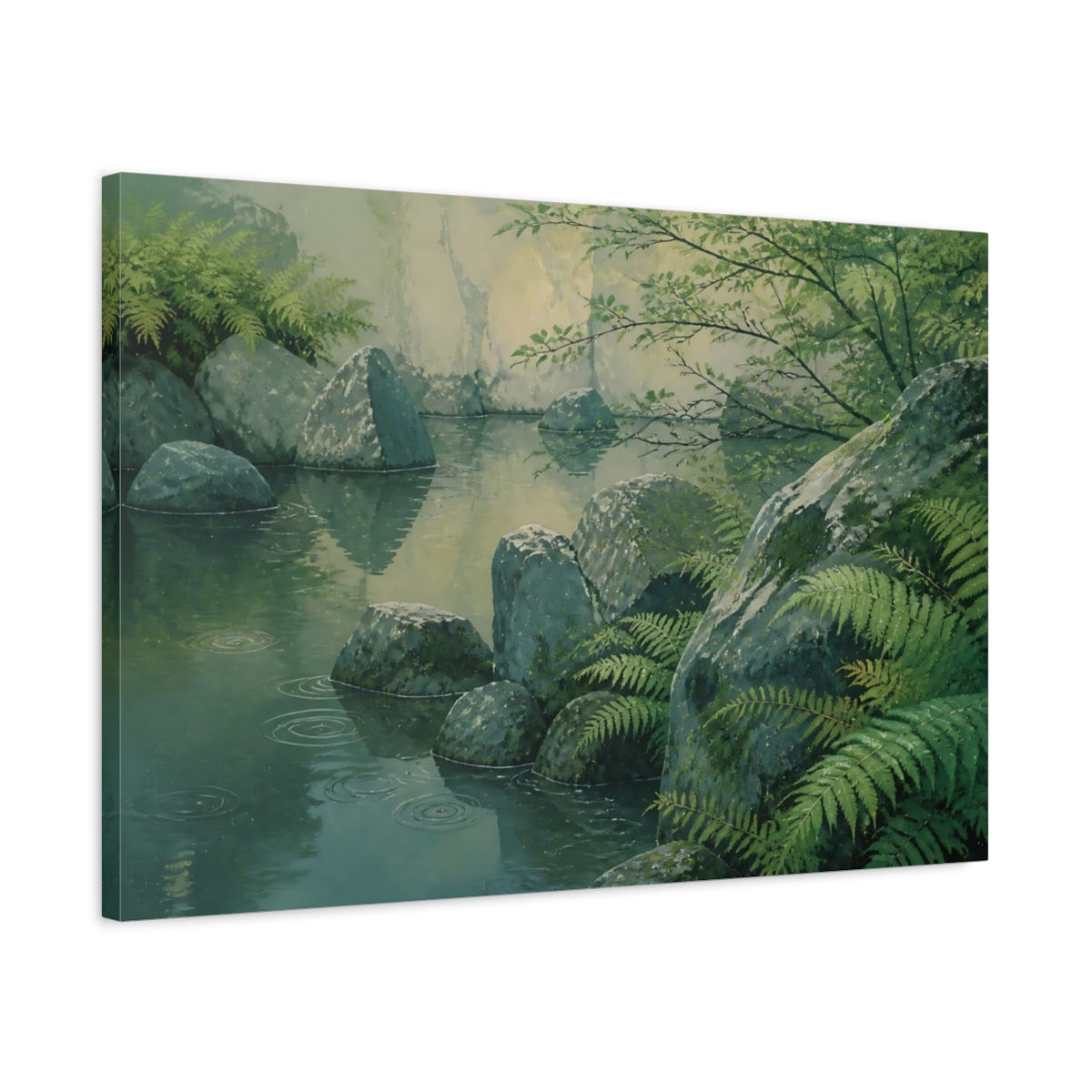 Side Mockup 2. Fern And Stone Garden shown as canvas print