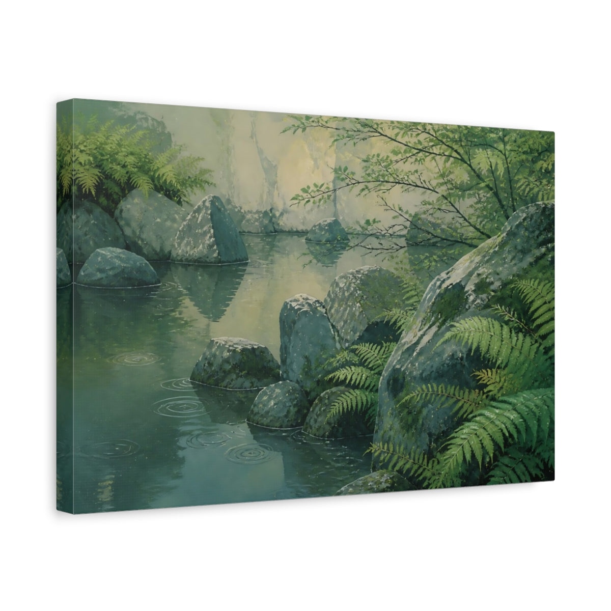 Side Mockup 4. Fern And Stone Garden shown as canvas print