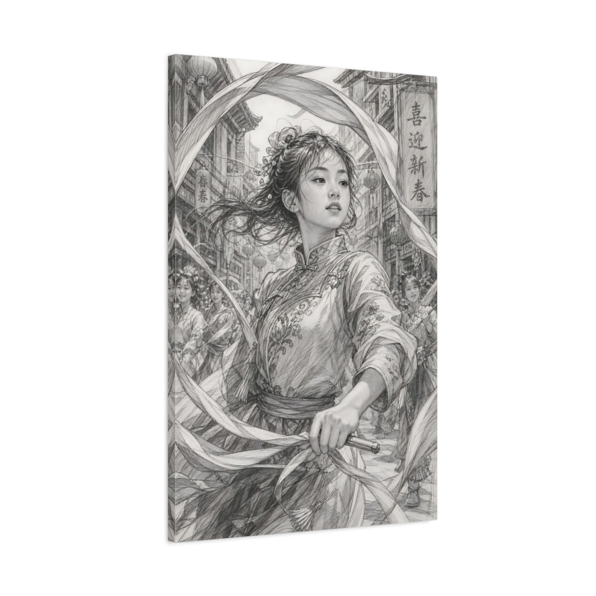 Main Mockup. Festival Ribbon Dancer shown as canvas print