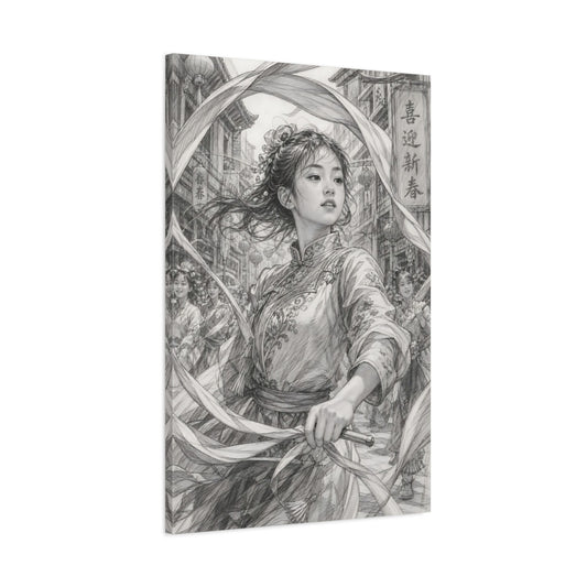 Main Mockup. Festival Ribbon Dancer shown as canvas print