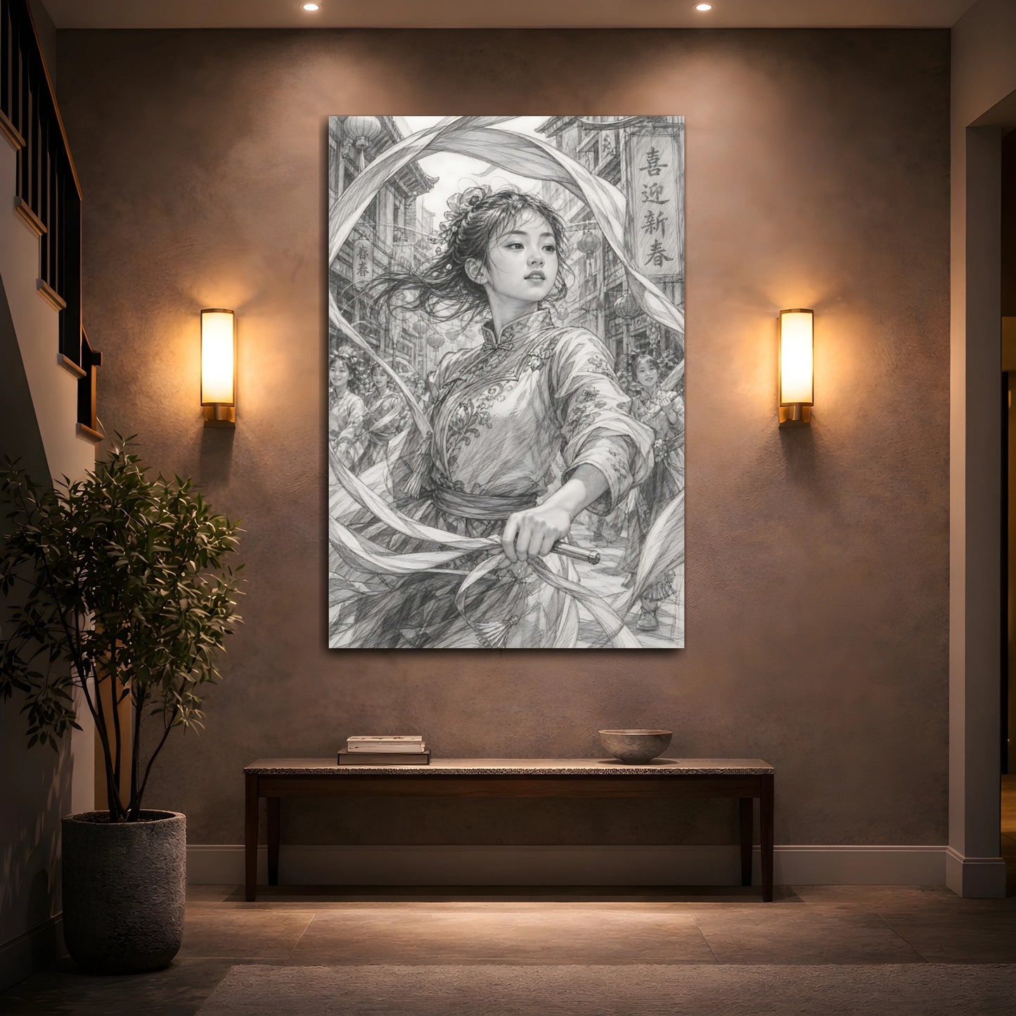 Mockup 2. Festival Ribbon Dancer shown as canvas print