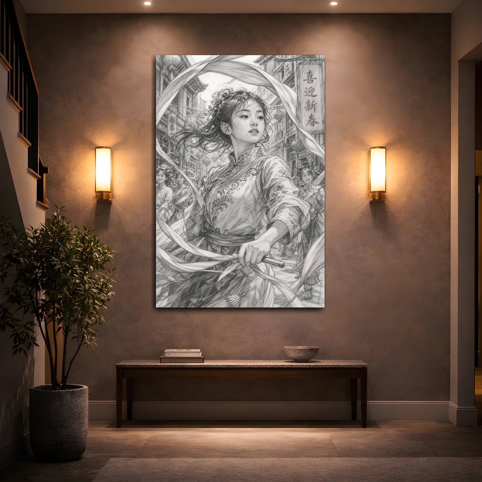 Mockup 2. Festival Ribbon Dancer shown as canvas print