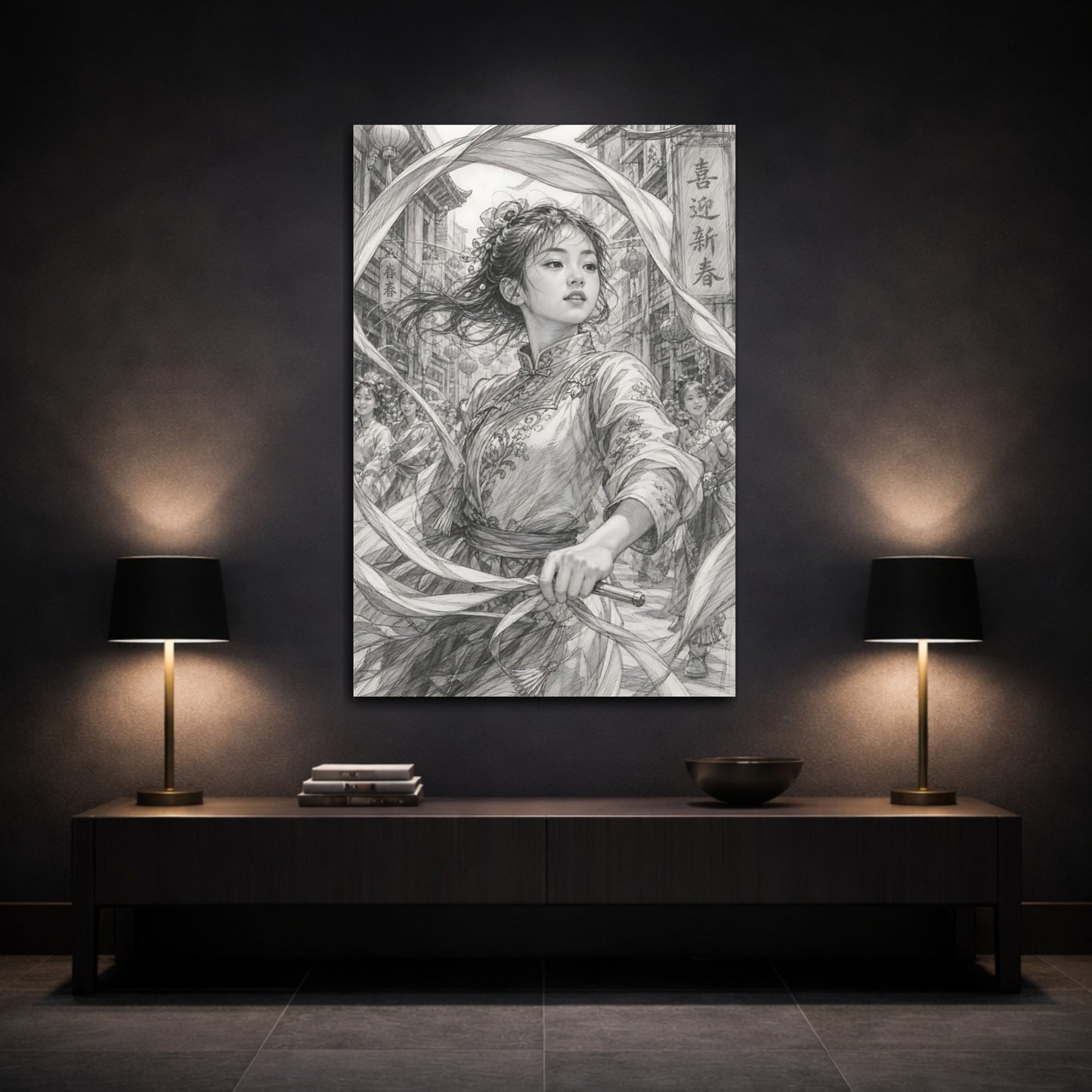 Mockup 3. Festival Ribbon Dancer shown as canvas print