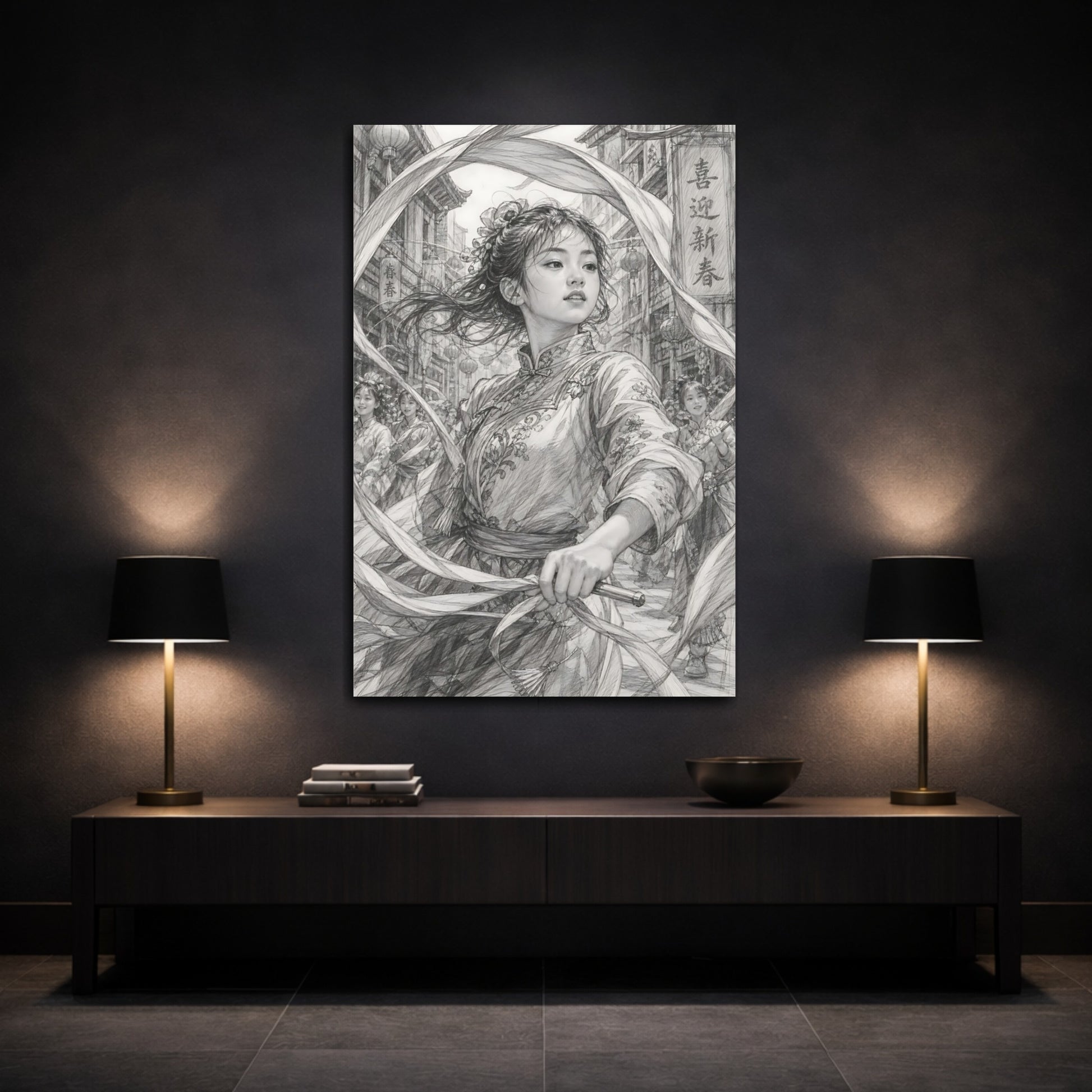 Mockup 3. Festival Ribbon Dancer shown as canvas print