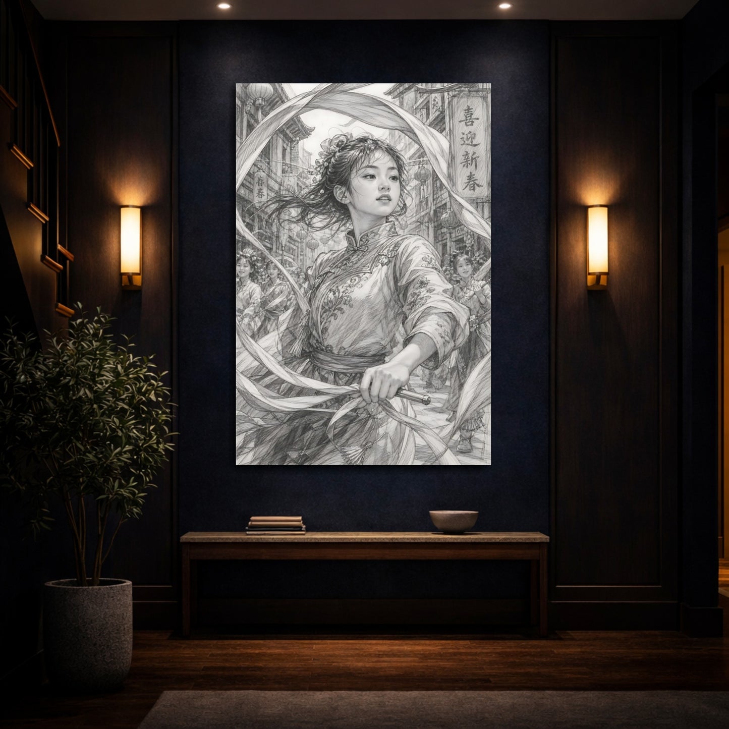 Mockup 4. Festival Ribbon Dancer shown as canvas print