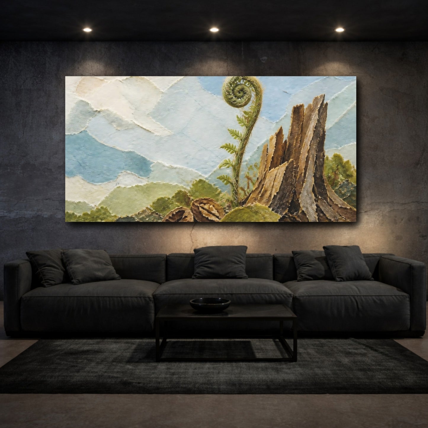Mockup 3. Fiddlehead And Stump shown as canvas print