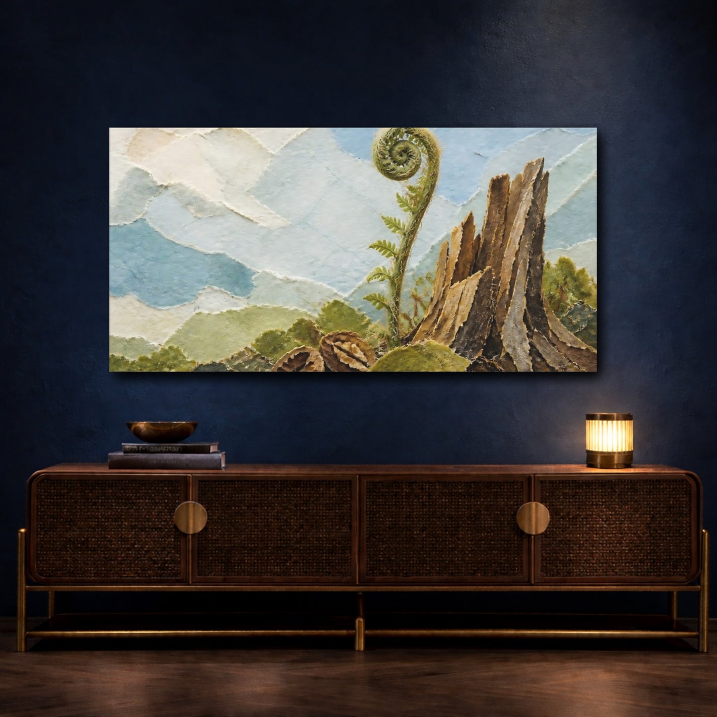 Mockup 4. Fiddlehead And Stump shown as canvas print