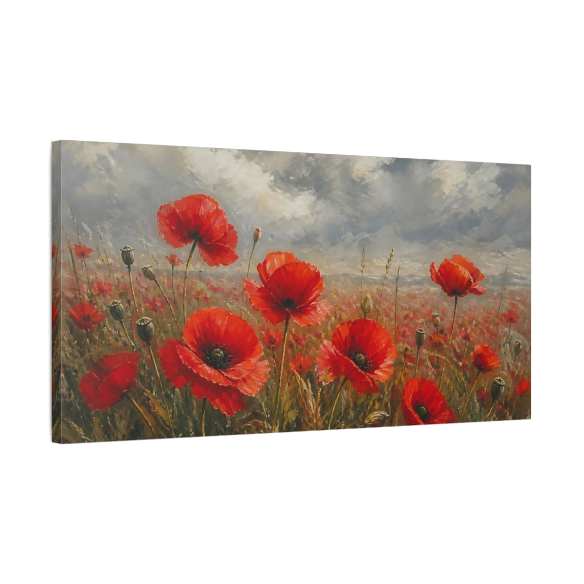 Side Mockup 1. Field Of Red Poppies shown as canvas print