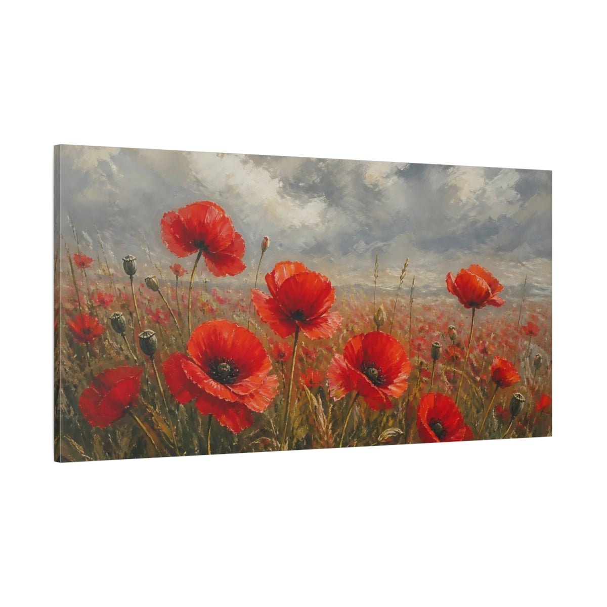 Side Mockup 2. Field Of Red Poppies shown as canvas print