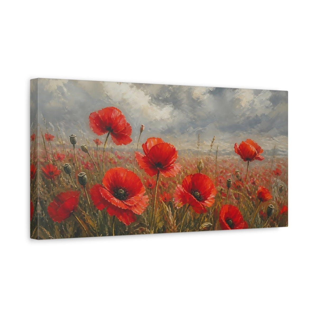 Side Mockup 3. Field Of Red Poppies shown as canvas print