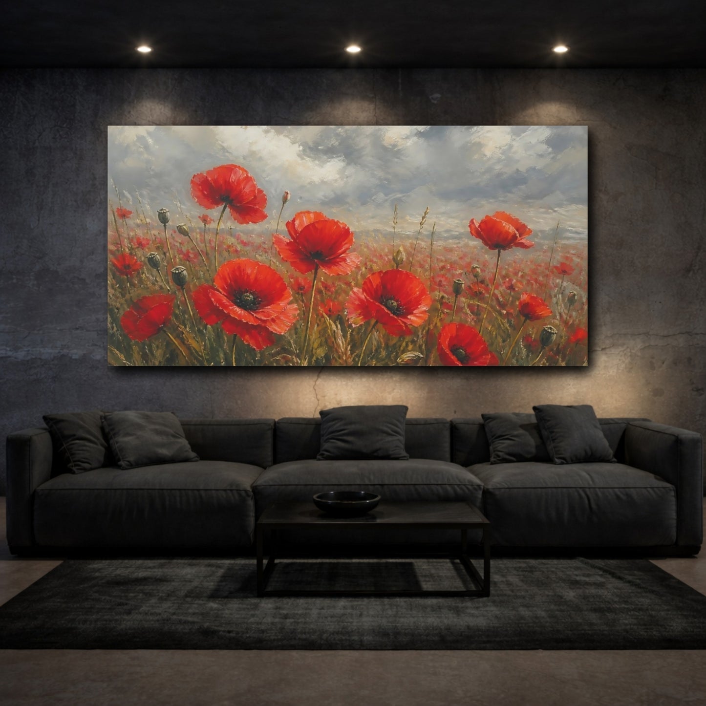 Mockup 3. Field Of Red Poppies shown as canvas print