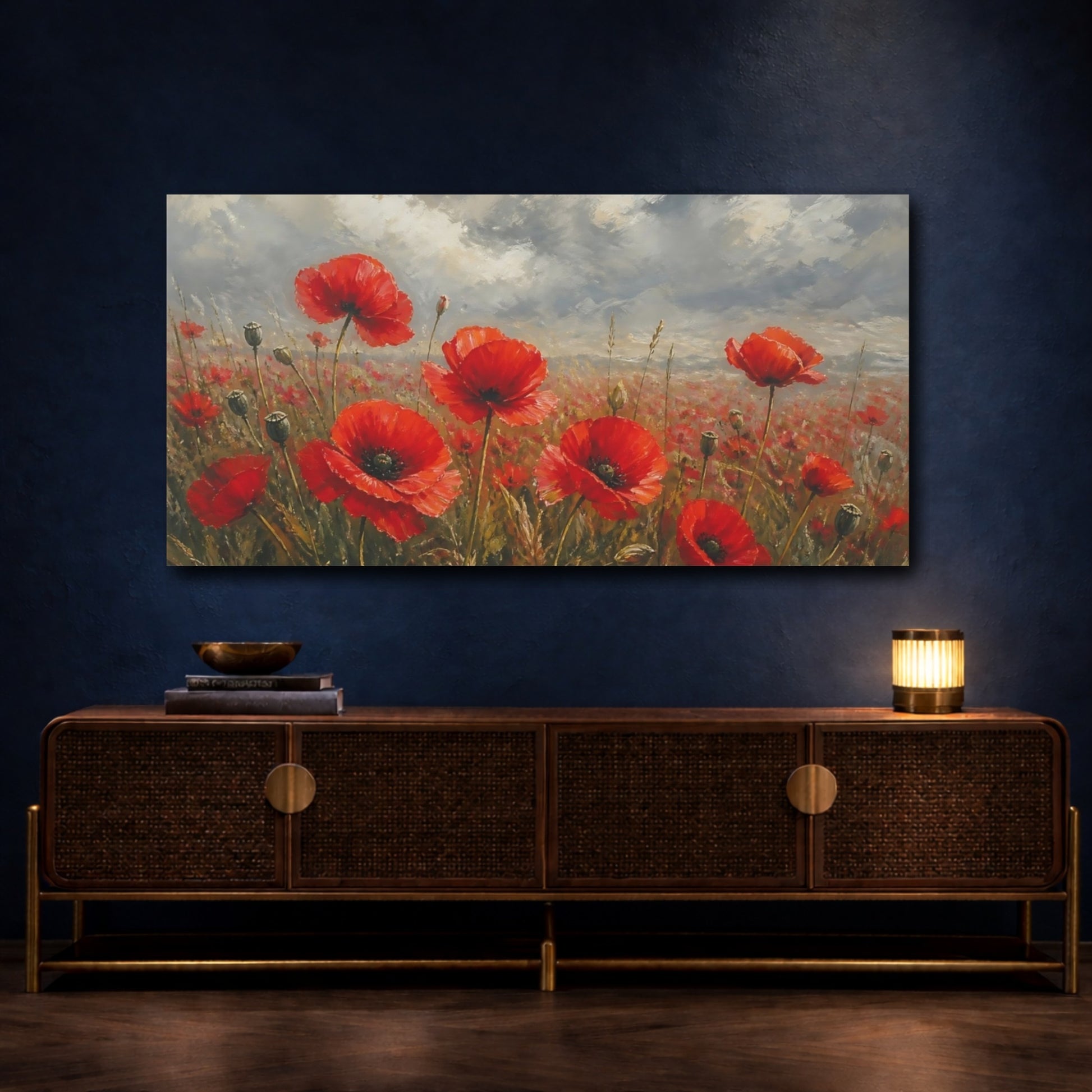 Mockup 4. Field Of Red Poppies shown as canvas print