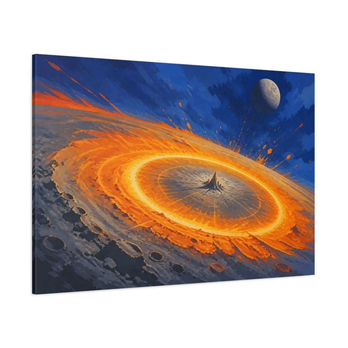 Side Mockup 1. Fiery Impact Crater shown as canvas print