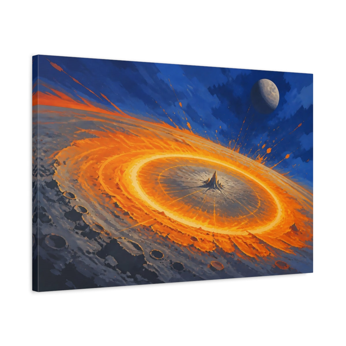 Side Mockup 2. Fiery Impact Crater shown as canvas print