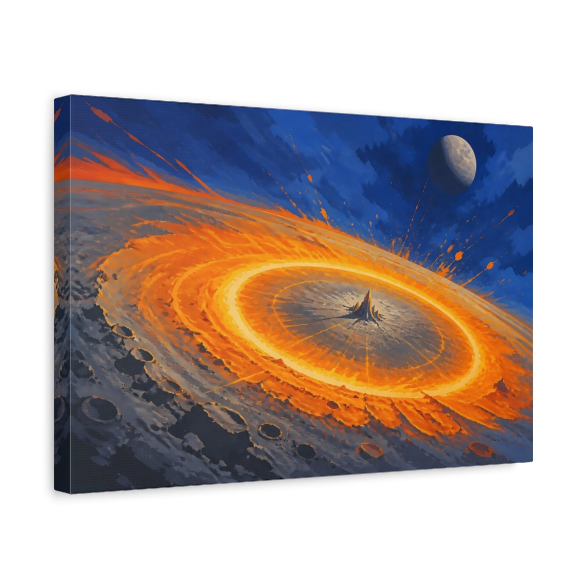 Side Mockup 4. Fiery Impact Crater shown as canvas print