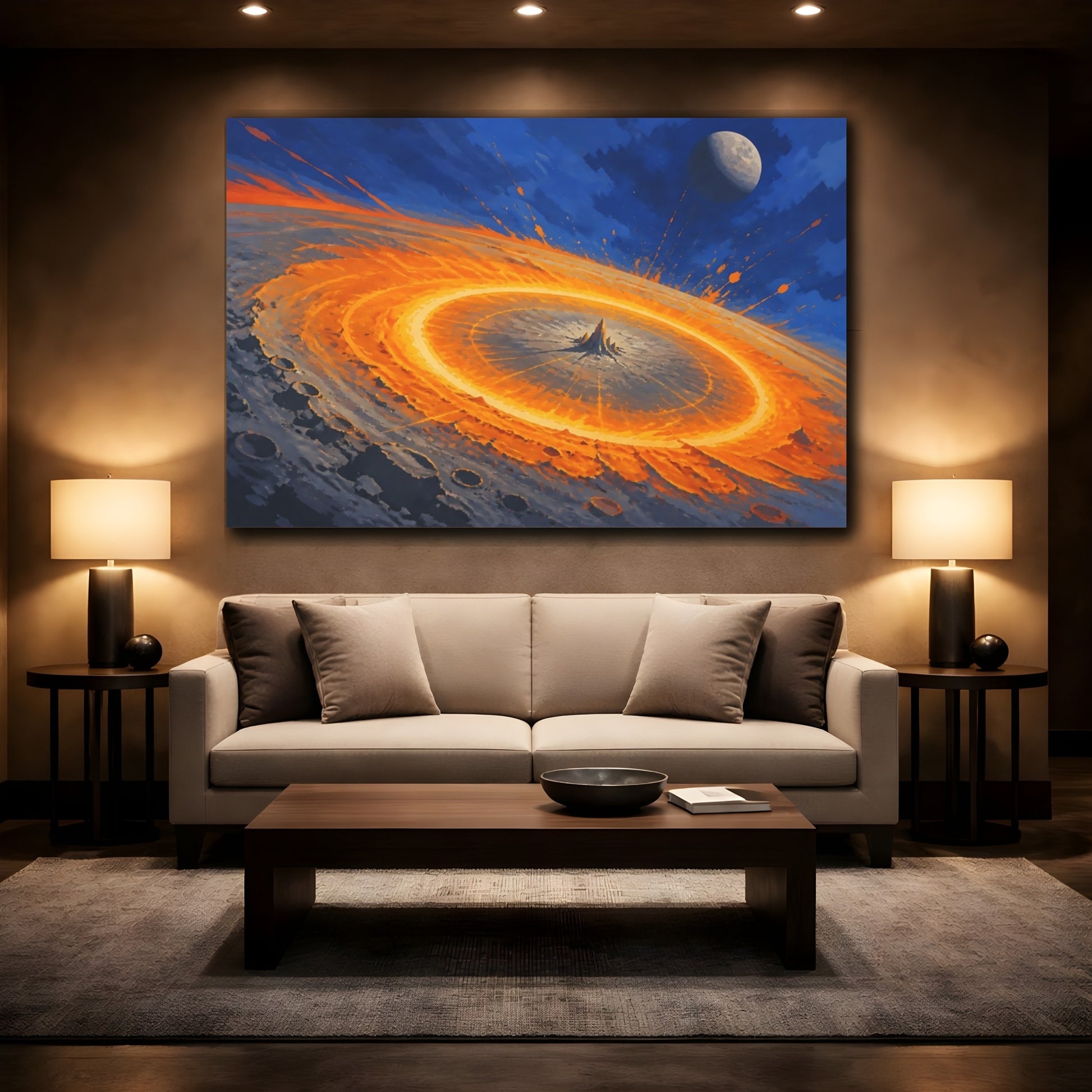 Mockup 2. Fiery Impact Crater shown as canvas print
