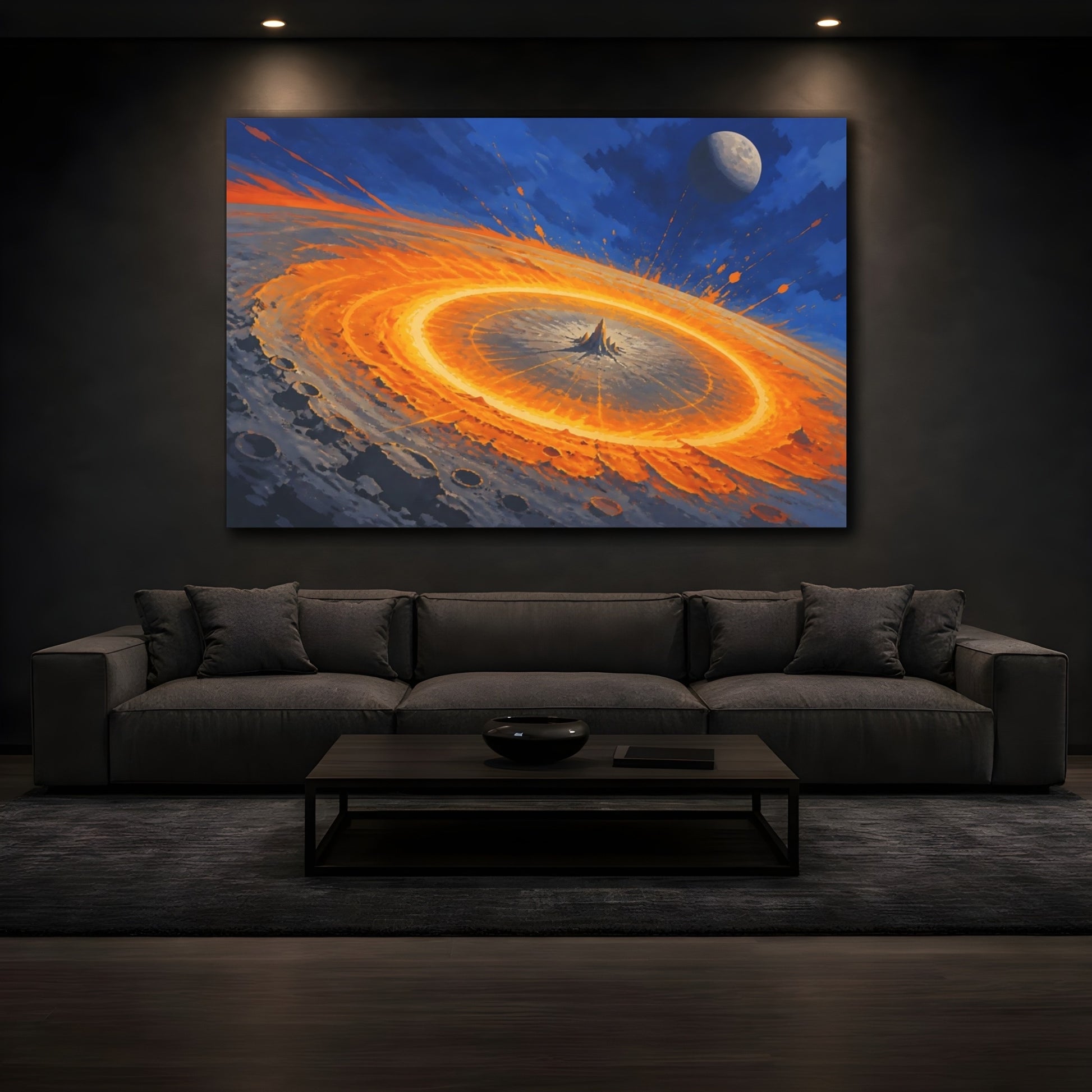 Mockup 3. Fiery Impact Crater shown as canvas print