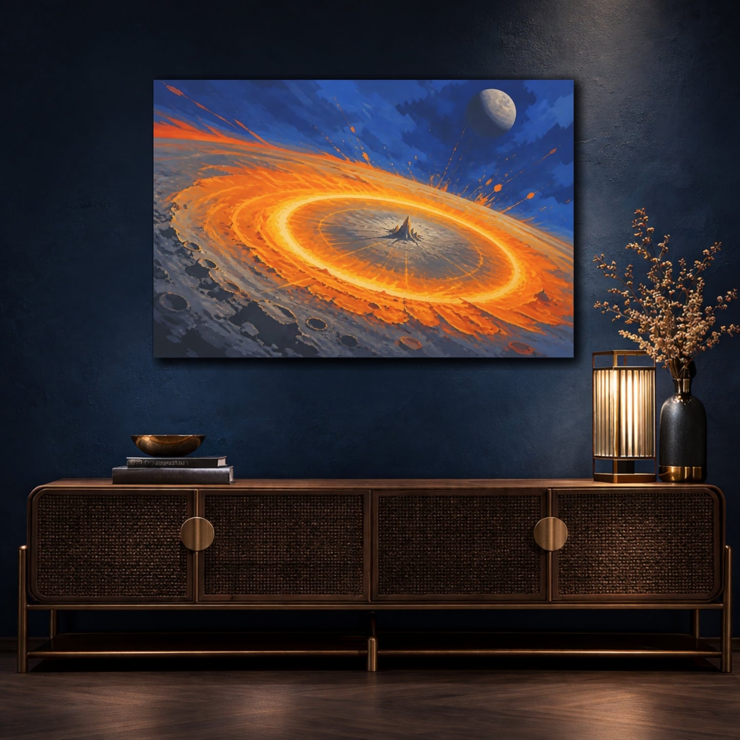 Mockup 4. Fiery Impact Crater shown as canvas print