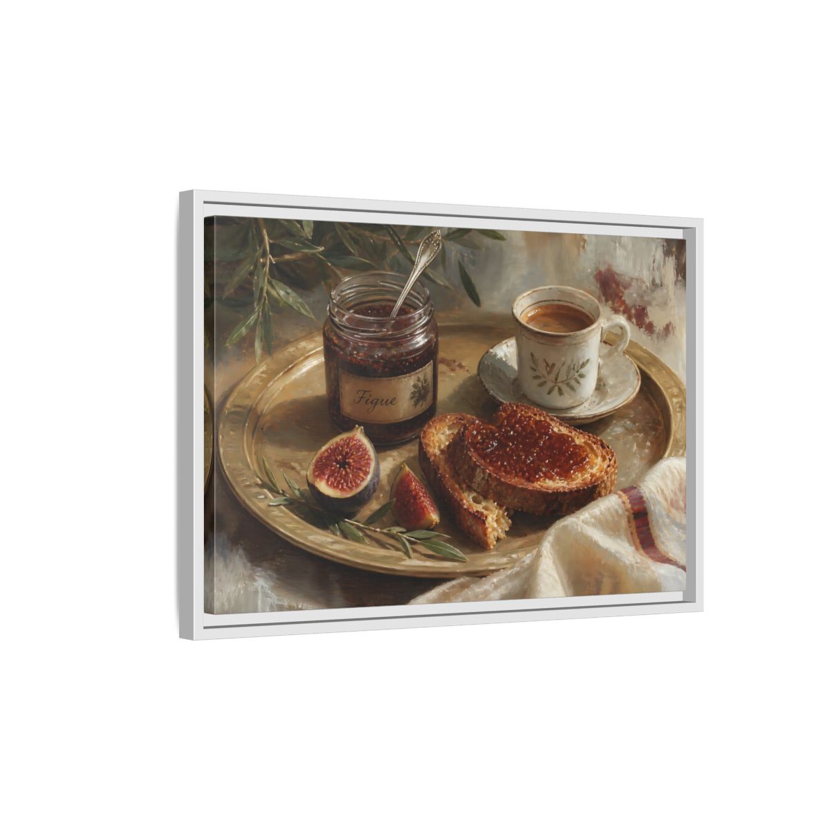 Side Mockup 1. Fig Jam Breakfast Tray shown as framed canvas print