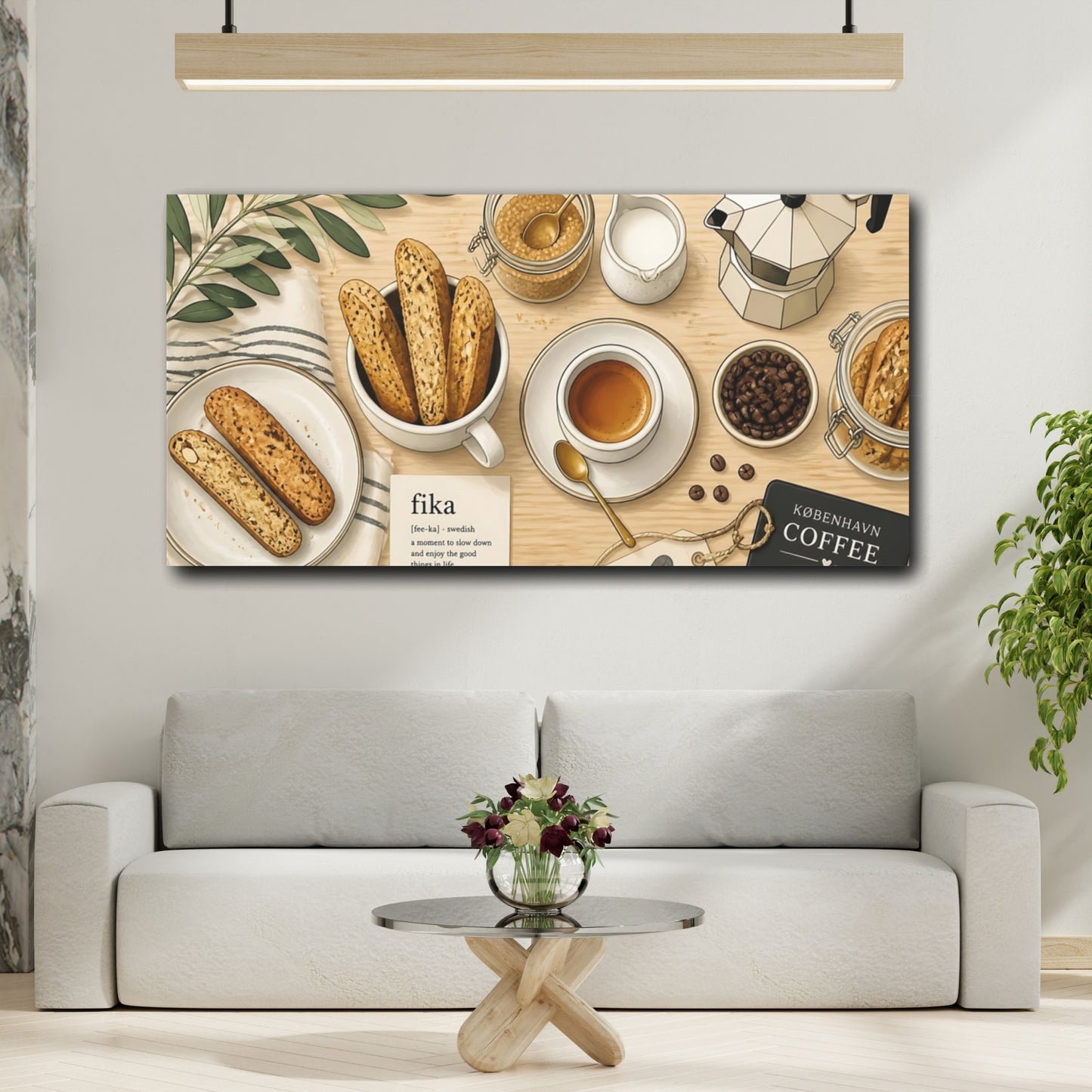 Mockup 2. Fika Coffee & Biscotti shown as canvas print