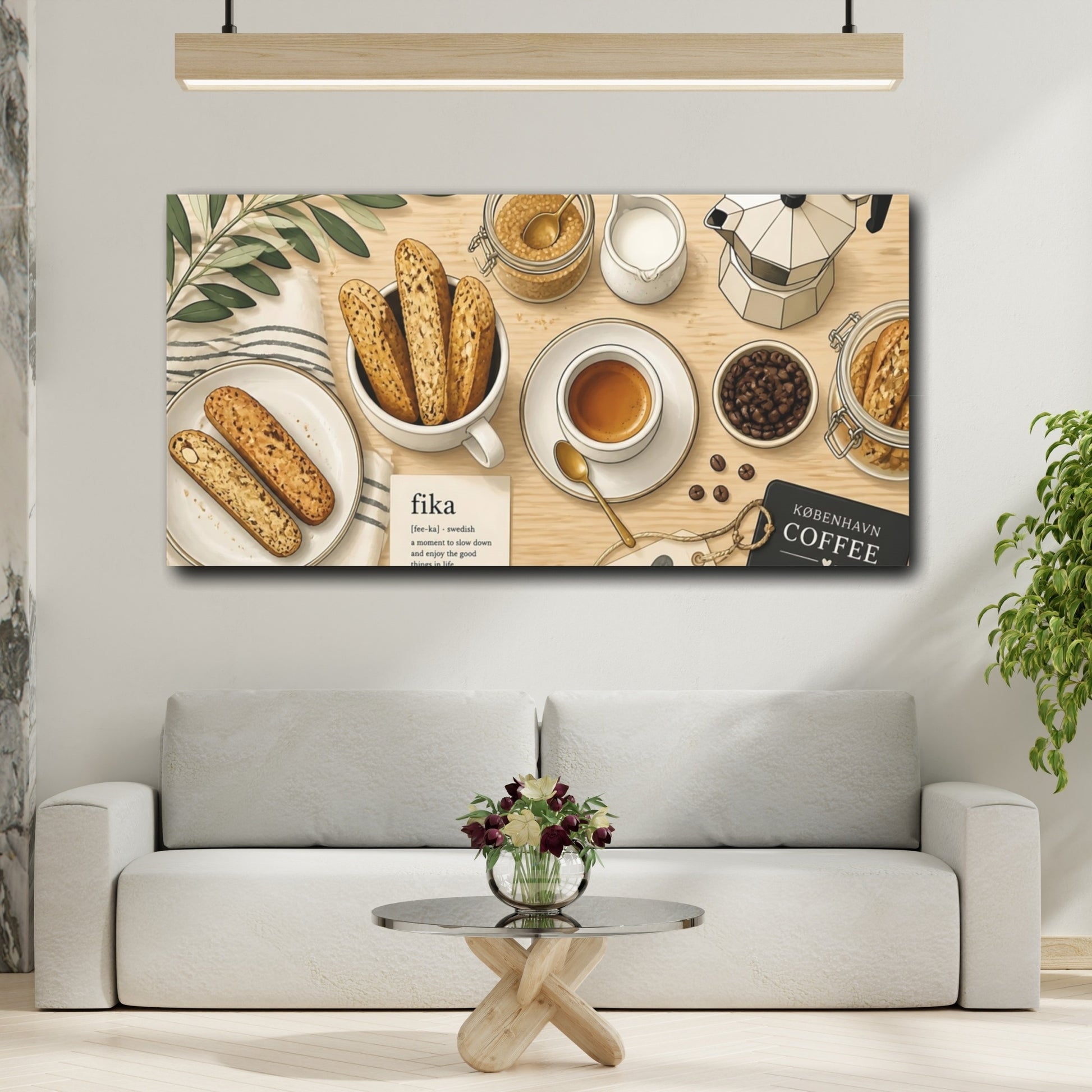 Mockup 2. Fika Coffee & Biscotti shown as canvas print