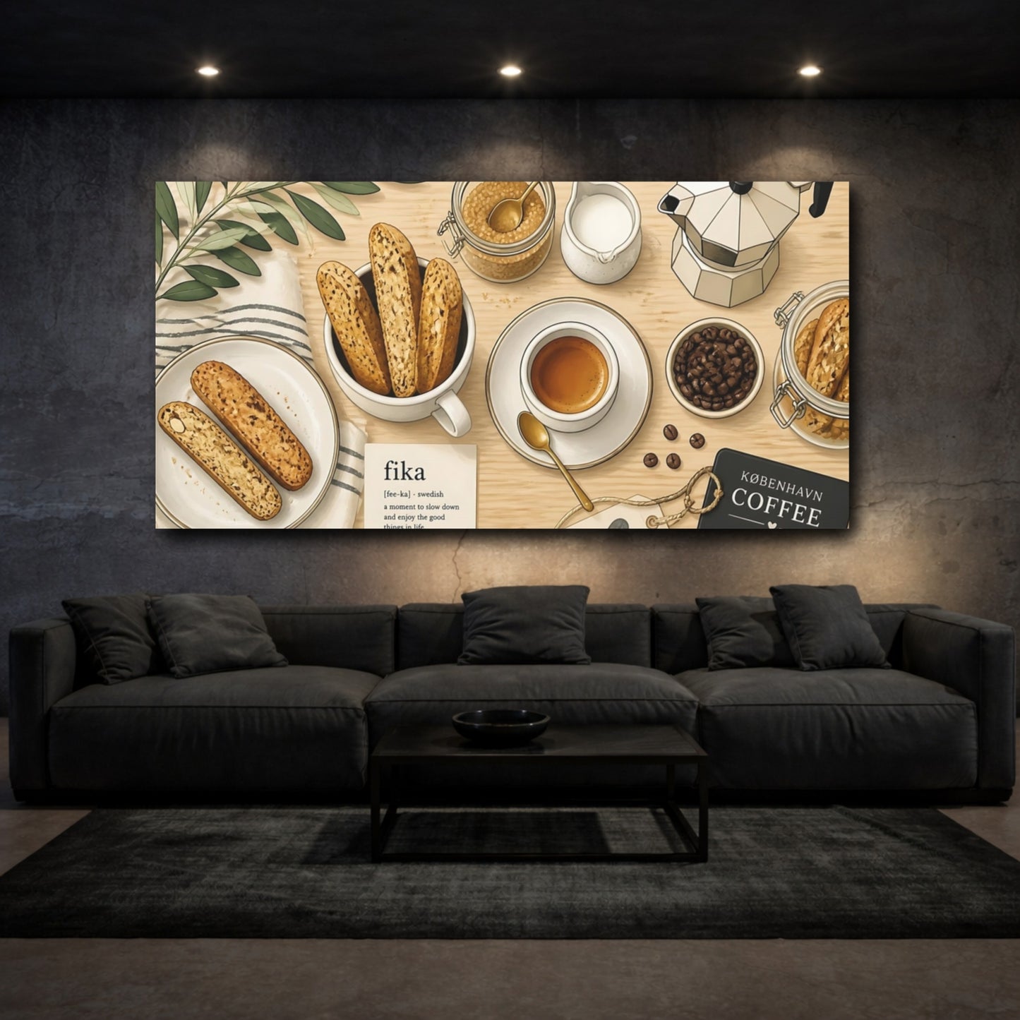 Mockup 3. Fika Coffee & Biscotti shown as canvas print