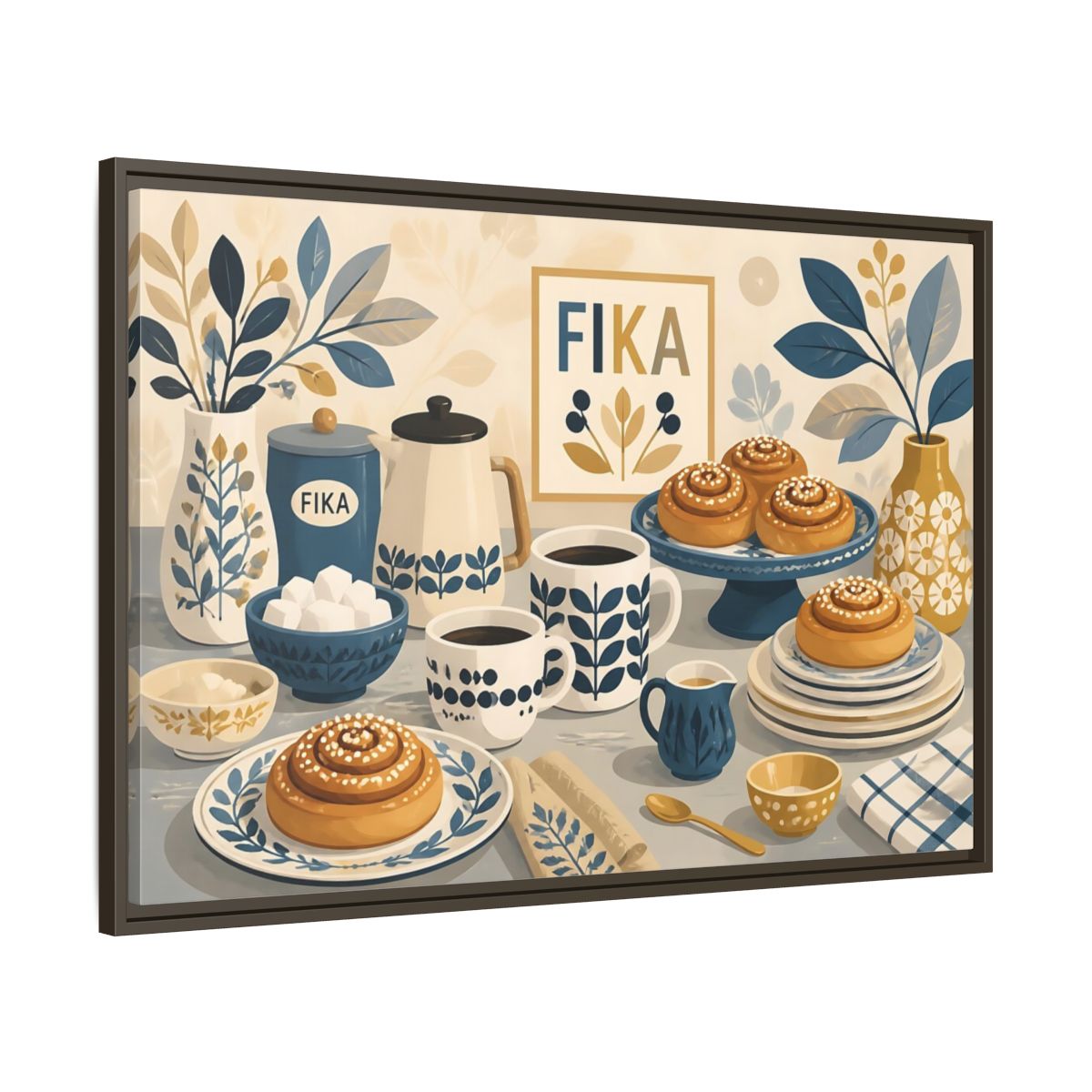 Main Mockup. Fika Coffee & Buns shown as framed canvas print