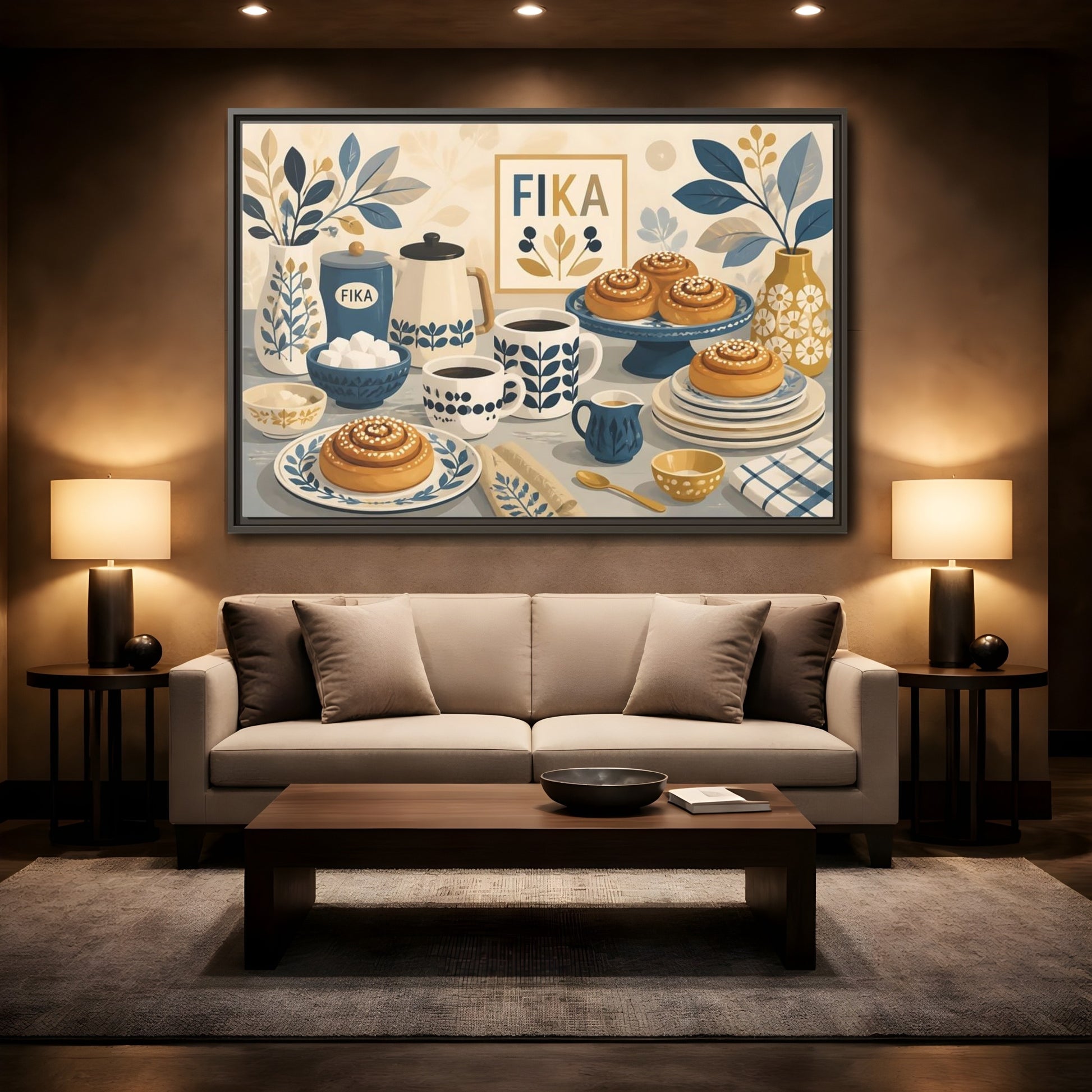 Mockup 2. Fika Coffee & Buns shown as framed canvas print