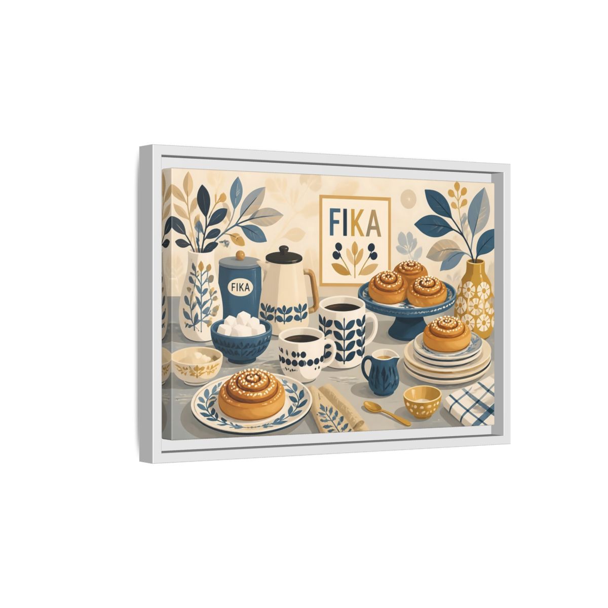 Side Mockup 4. Fika Coffee & Buns shown as framed canvas print