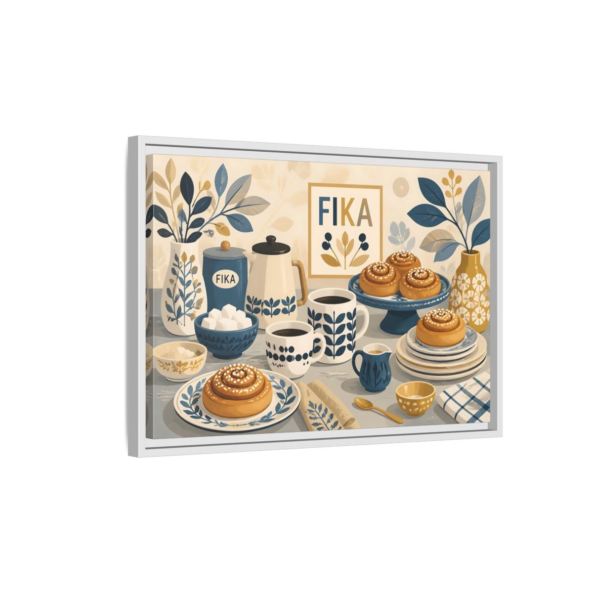 Side Mockup 1. Fika Coffee & Buns shown as framed canvas print