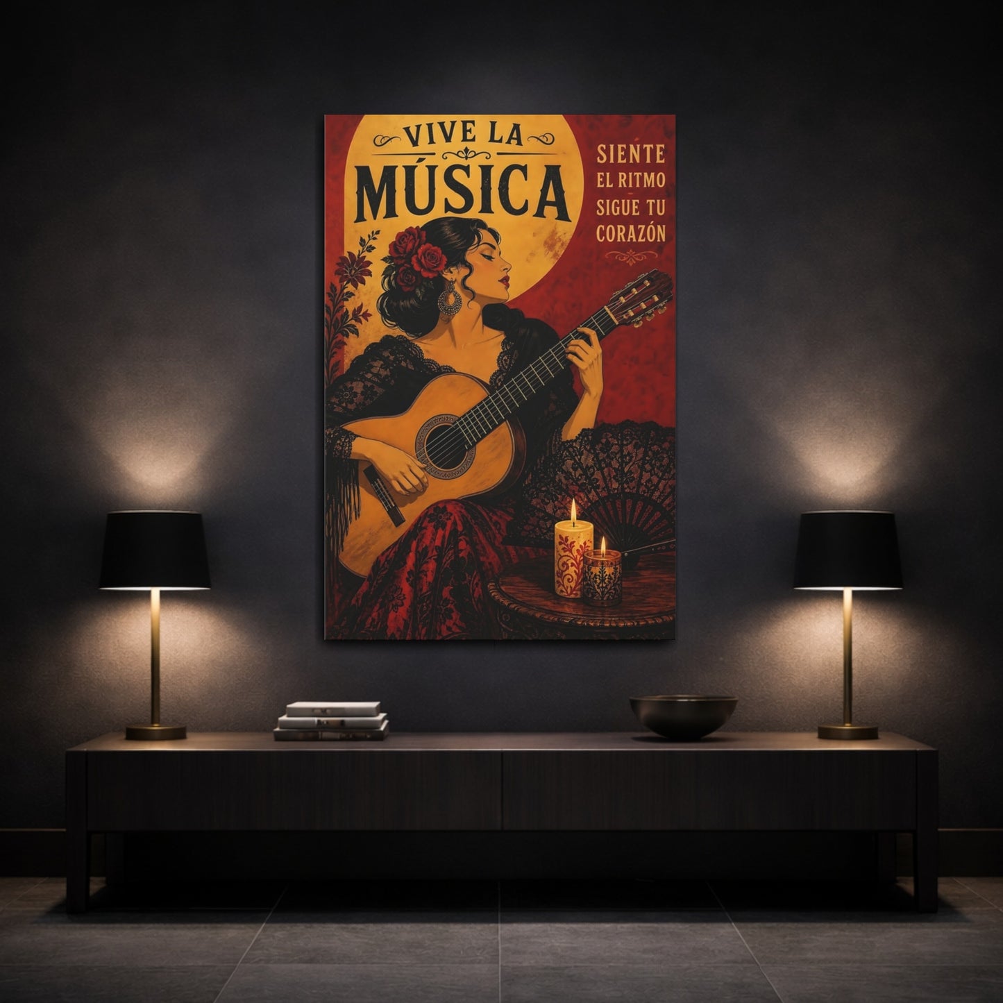 Mockup 3. Flamenco Guitar Serenade shown as canvas print