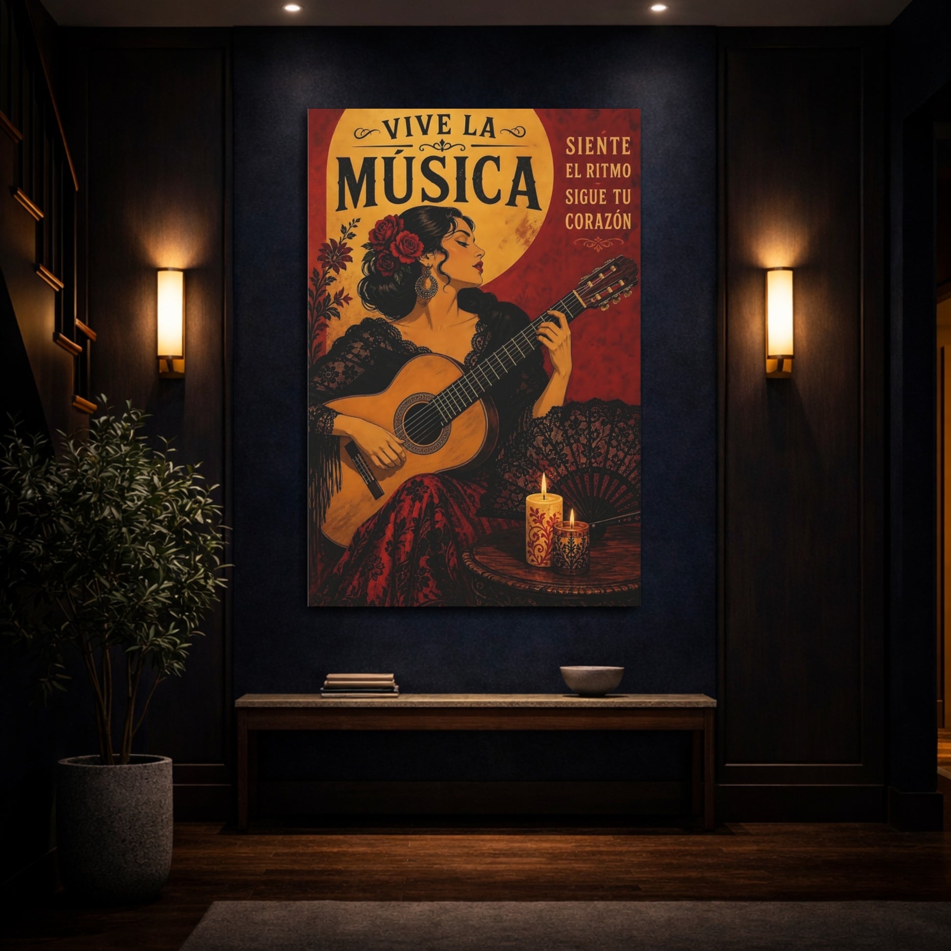 Mockup 4. Flamenco Guitar Serenade shown as canvas print