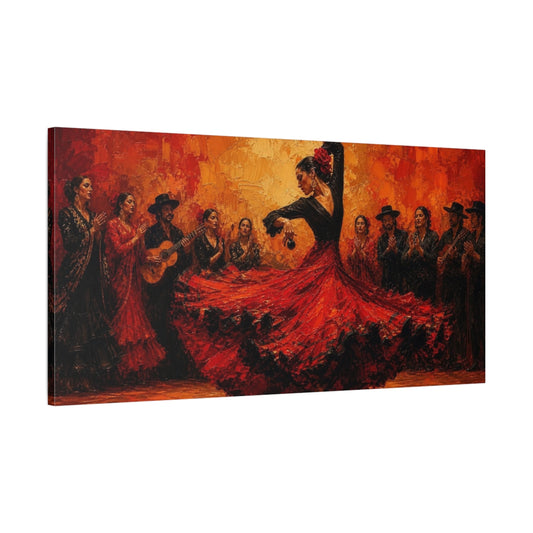 Main Mockup. Flamenco Passion In Red shown as canvas print