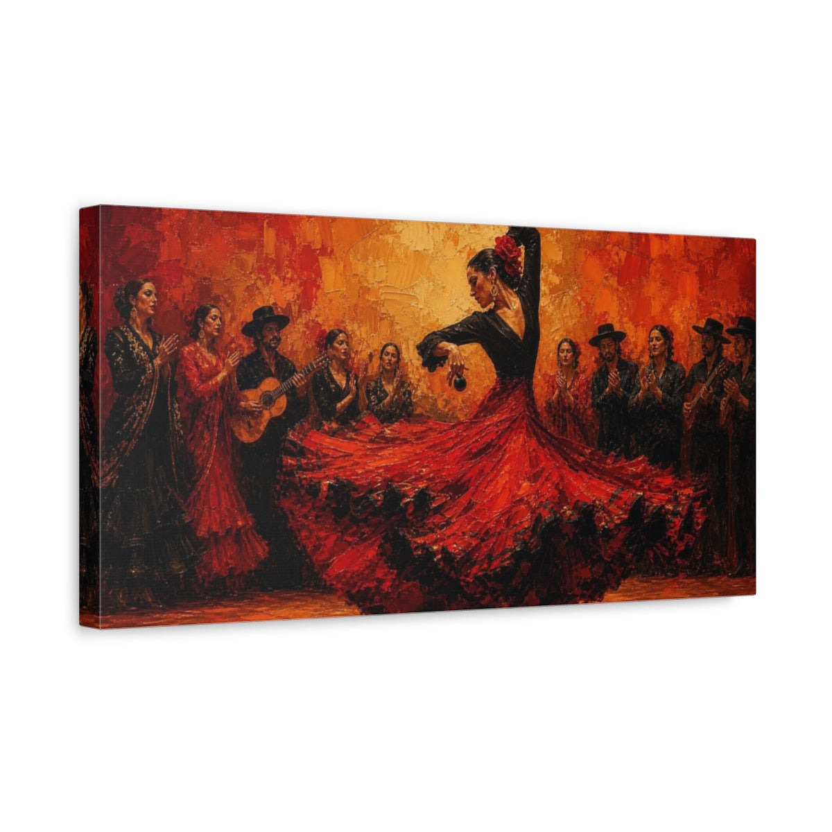 Side Mockup 3. Flamenco Passion In Red shown as canvas print